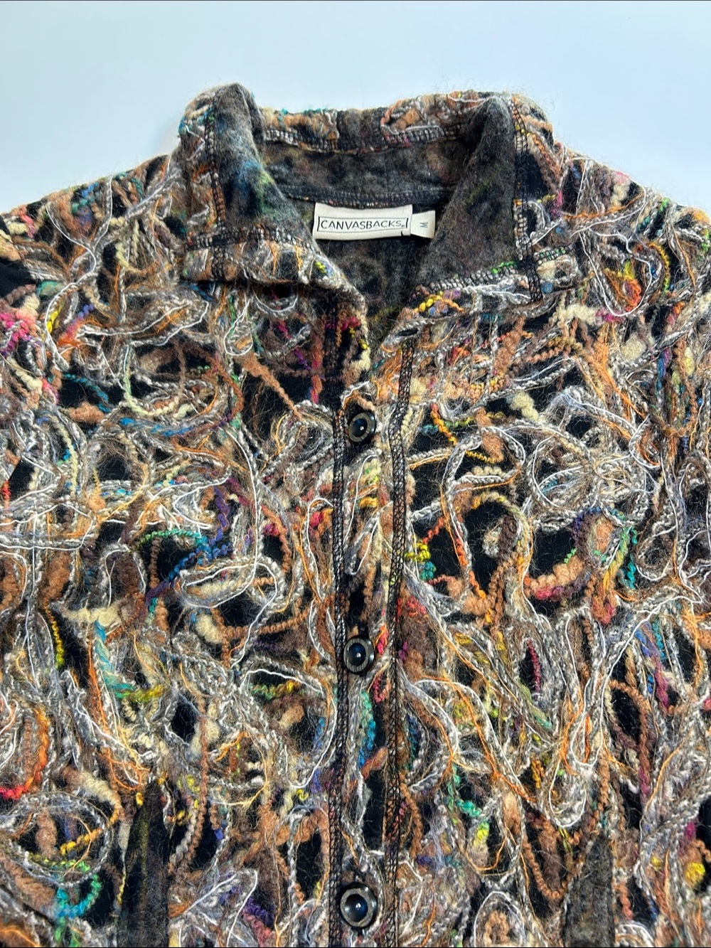 Canvasbacks Jacket Multicolor Artsy Fringe BOHO whimsigoth textured size medium